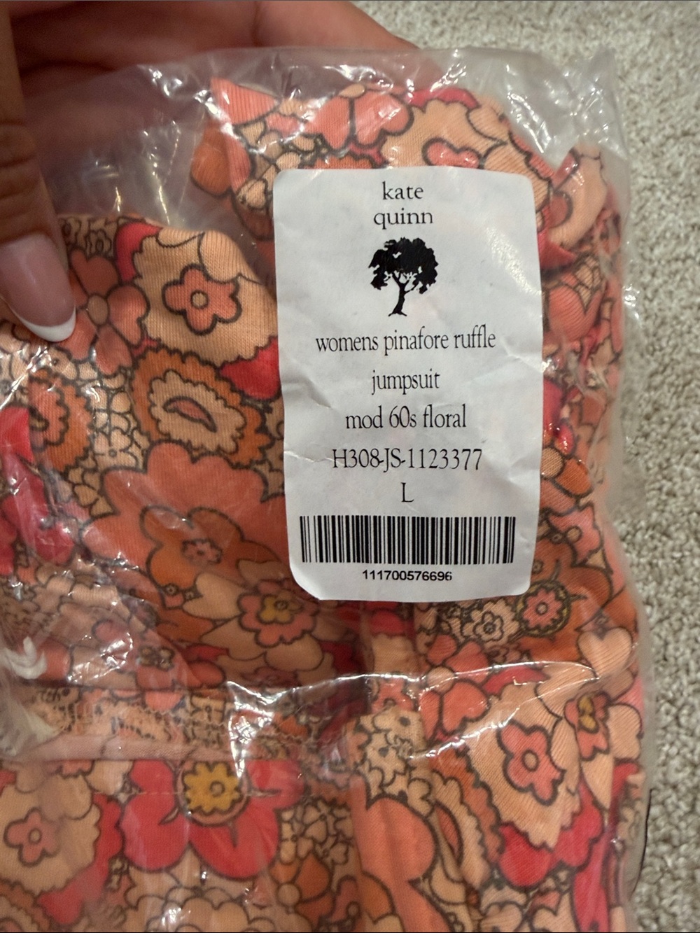kate quinn Peach & Coral Floral Pinafore Ruffle Jumpsuit